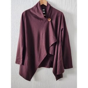 Bobeau Long Sleeve One Button Waterfall Cardigan Dark Brown size Small